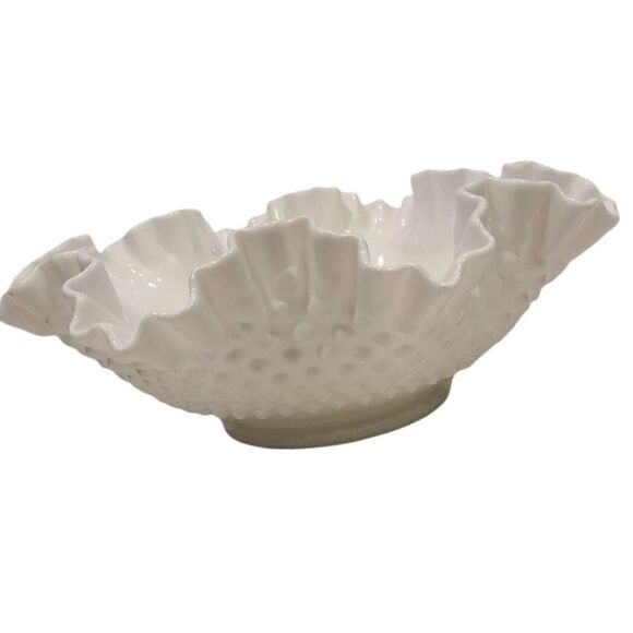Vintage Fenton Milk Glass Ruffled Bowl - Picture 1 of 5